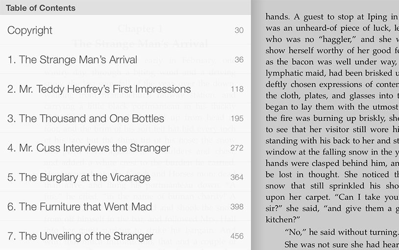 Table of Contents in Kindle for iOS